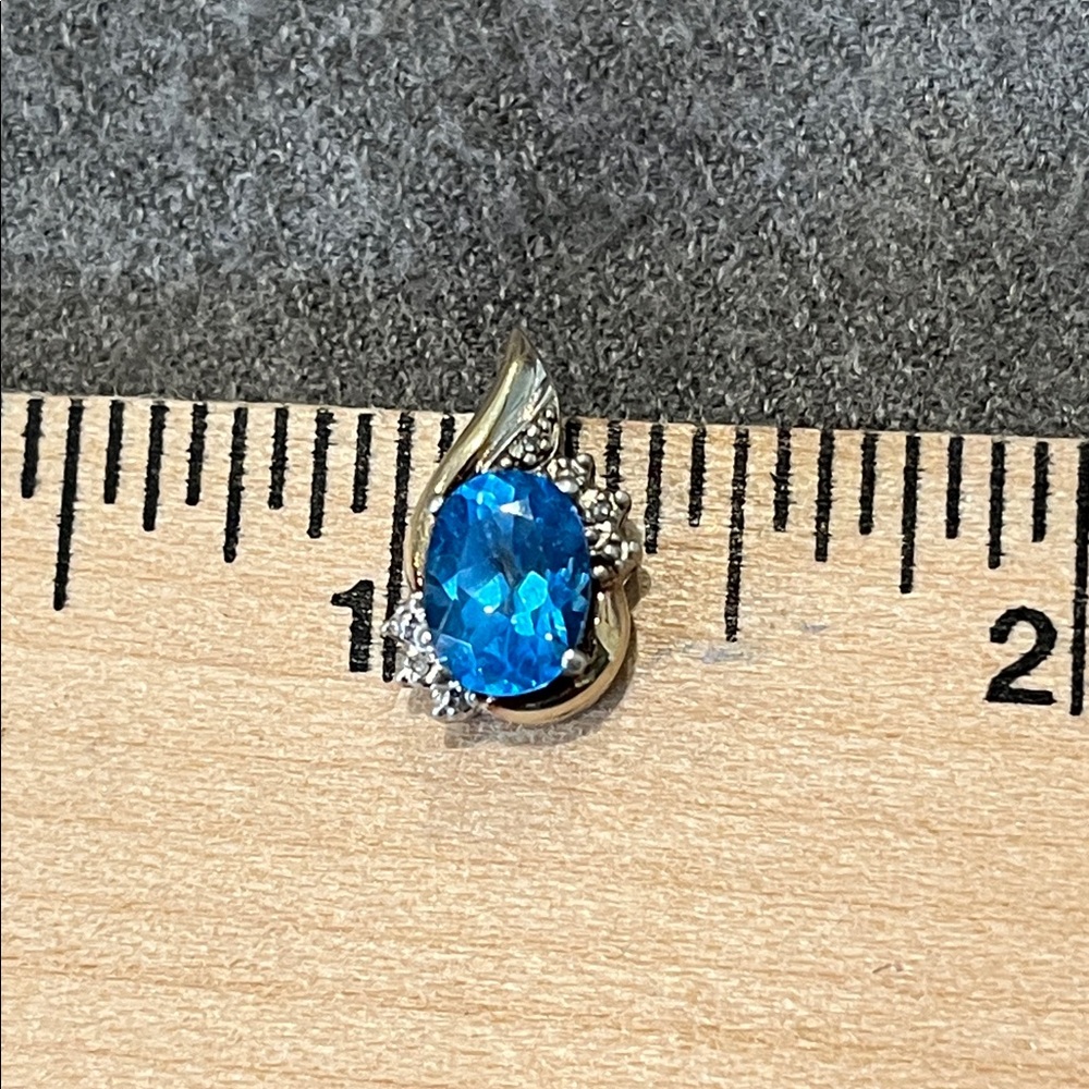 10k Ylw Gold & Sterling Two-toned London Blue Topaz Diamond Pendant-Alwand Vahan - Picture 7 of 10
